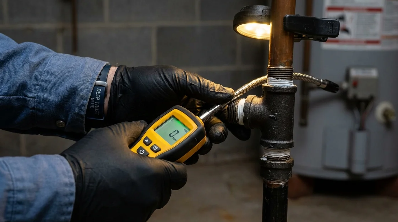 Gas leak detection with electronic sniffer by Johns Plumbing LLC in Gerber
