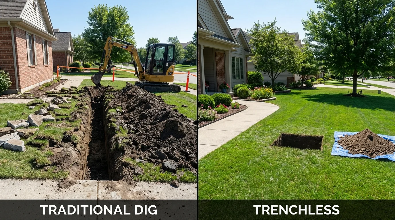 Trenchless sewer repair with minimal yard damage versus traditional excavation in Gerber, CA